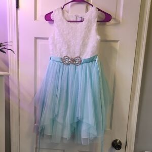 Rare Editions White and Blue Sleeveless Sundress for Prom